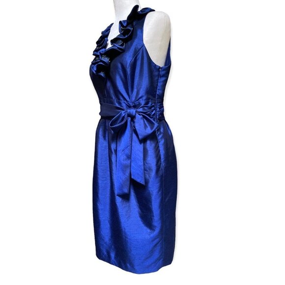 Evan Picone Royal Blue Ruffle Neck Bow Accent Sheath Dress Size 8 - Picture 4 of 12